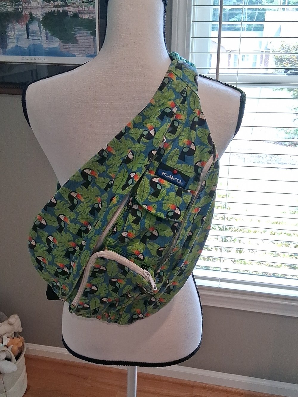 Kavu Green Toucan Pattern Sling Pack